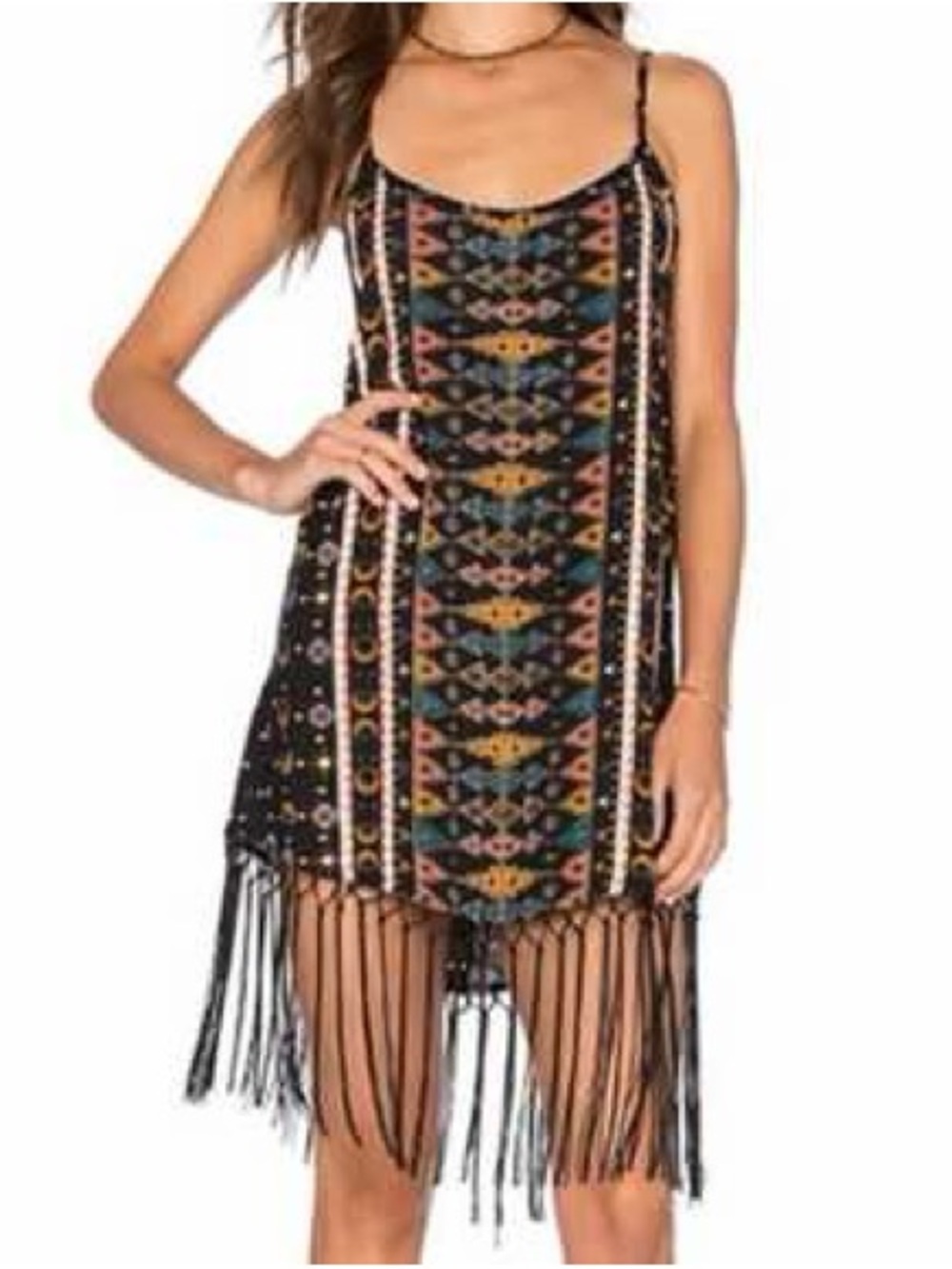 Cleobella Aquarius Tribal Print Fringe Boho Dress